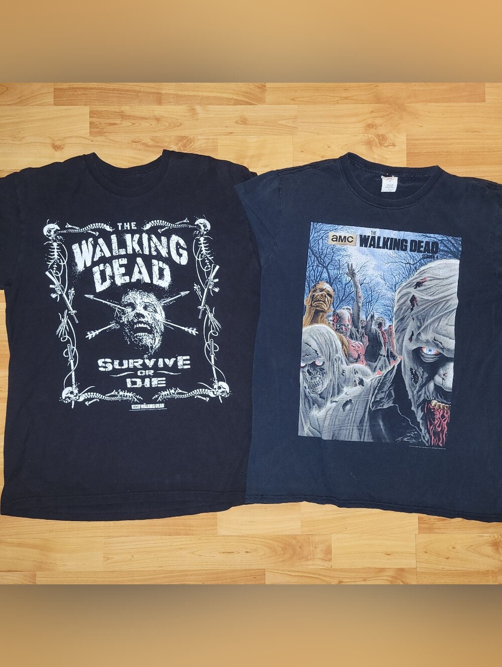 The Walking Dead Bundle: Two Black LARGE T-shirts Bundle. Grunge Skulls Zombies